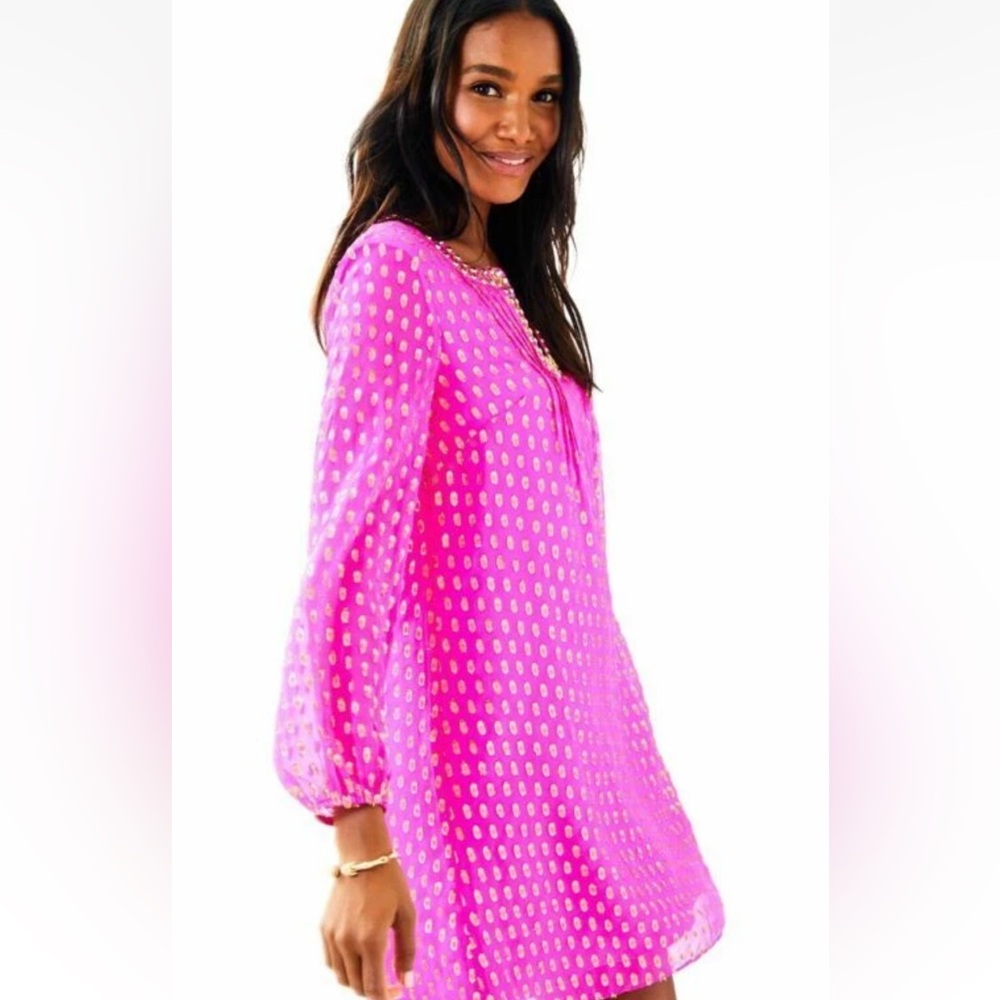 NWOT Lilly Pulitzer Silk tunic Colby dress Pink Gold 6